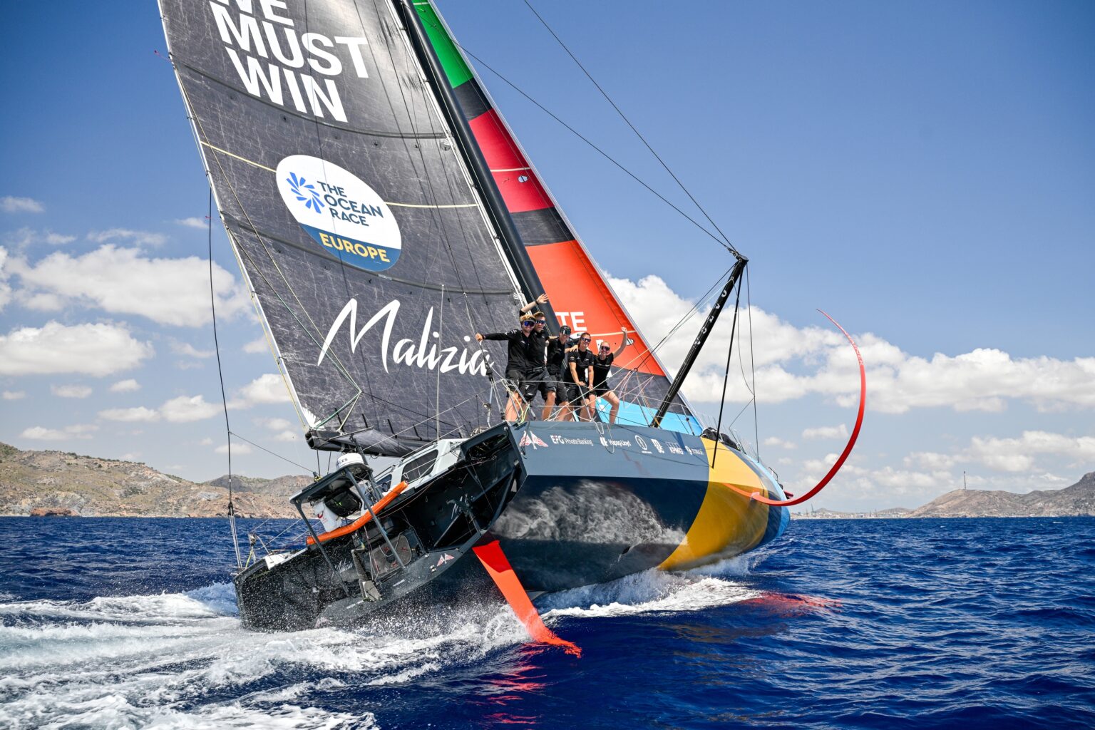Team Malizia, skippered by Boris Herrmann, 5th place of Leg 2 during The Ocean Race Europe 2025 in Cartagena, Spain on August 23, 2025. (Photo by Jean-Louis Carli / The Ocean Race Europe 2025)